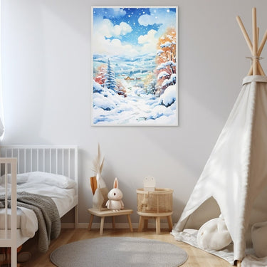 Watercolor Painting Snow on Trees